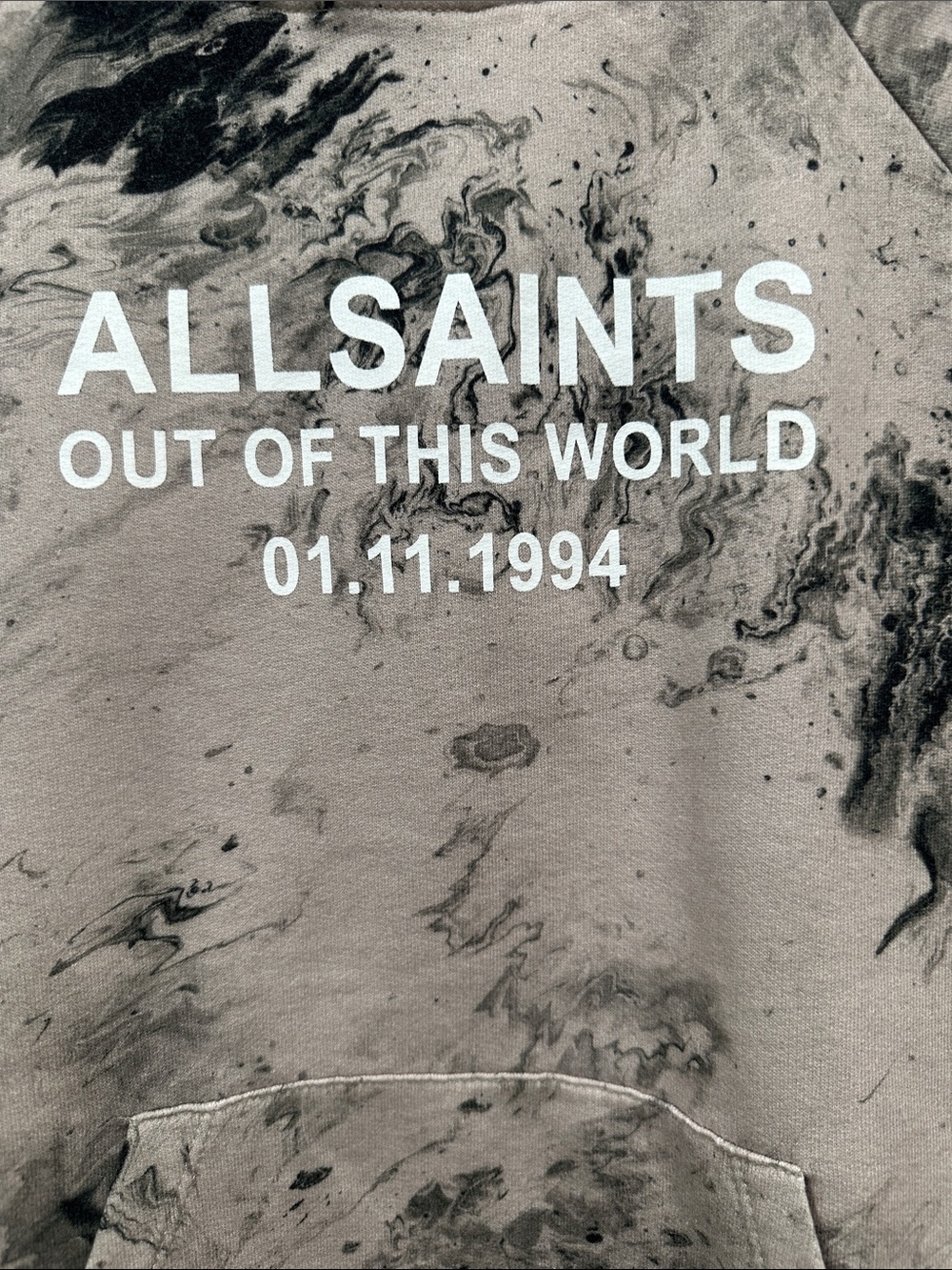 All Saints Out of This World Women's Marble-Print Crewneck Hoodie Taupe & Black - Picture 3 of 4